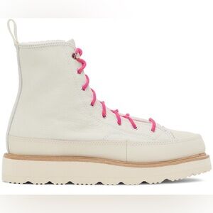 Converse White High-Top Sneakers/Boots with Pink Laces